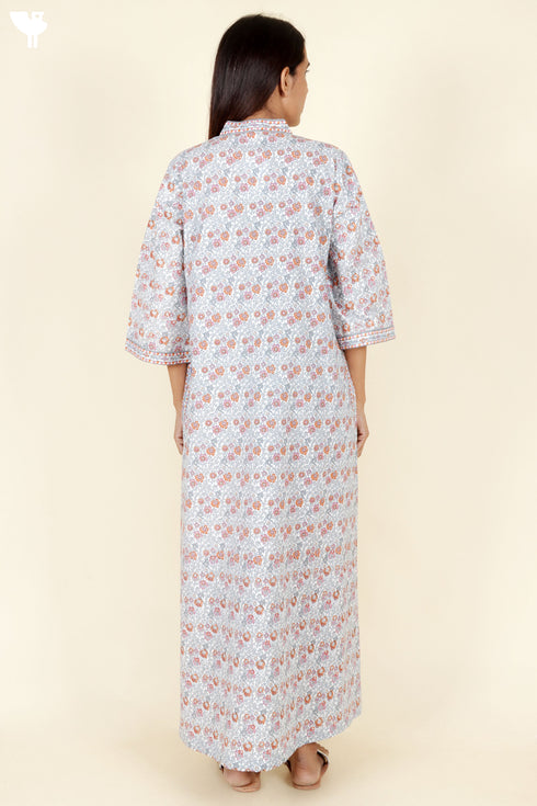 60’s Cotton Full Sleeved Kaftan In Floral Print