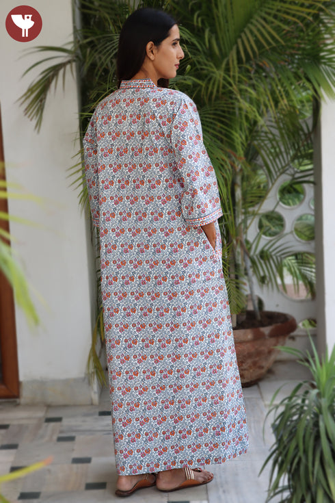 60’s Cotton Full Sleeved Kaftan In Floral Print