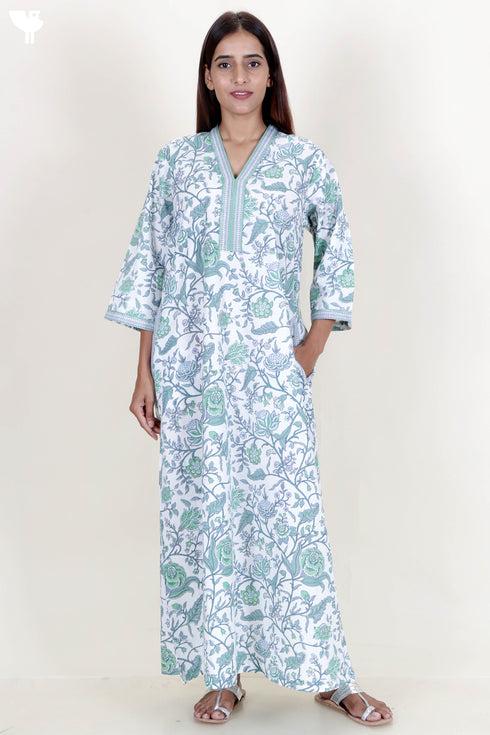 60’s Cotton Full Sleeved Kaftan In Floral Print