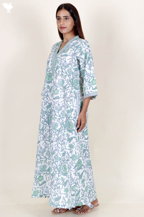 60’s Cotton Full Sleeved Kaftan In Floral Print