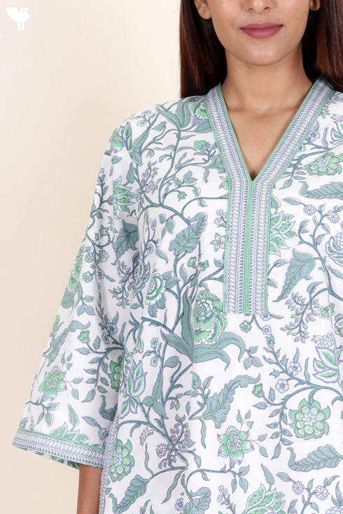 60’s Cotton Full Sleeved Kaftan In Floral Print