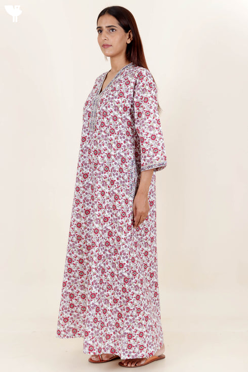 60’s Cotton Full Sleeved Kaftan In Floral Print