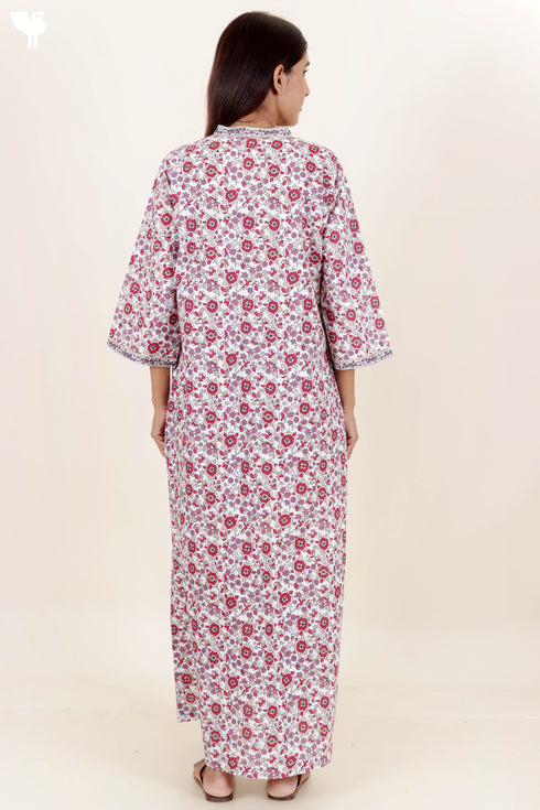 60’s Cotton Full Sleeved Kaftan In Floral Print