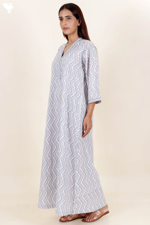 60’s Cotton Full Sleeved Kaftan In Floral Print