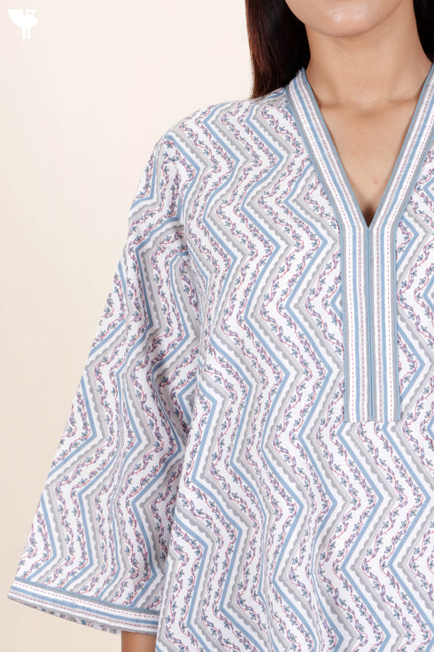 60’s Cotton Full Sleeved Kaftan In Floral Print