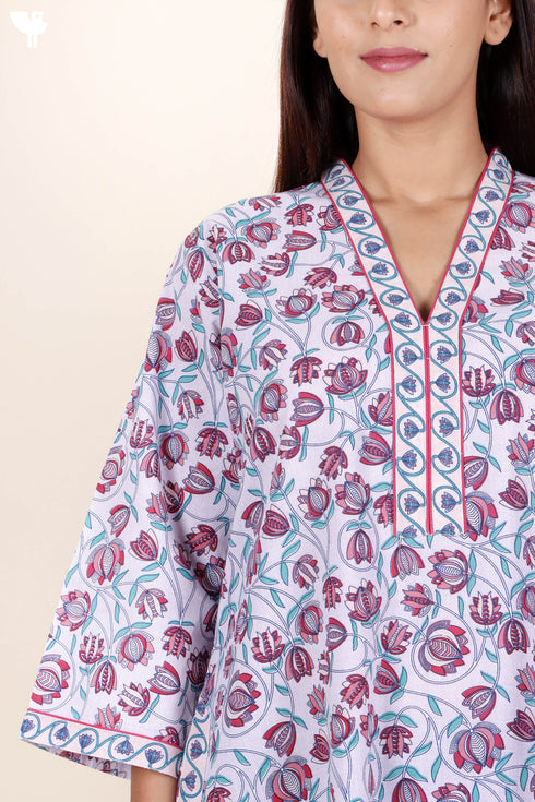 60’s Cotton Full Sleeved Kaftan In Floral Print