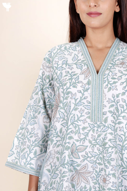 60’s Cotton Full Sleeved Kaftan In Floral Print
