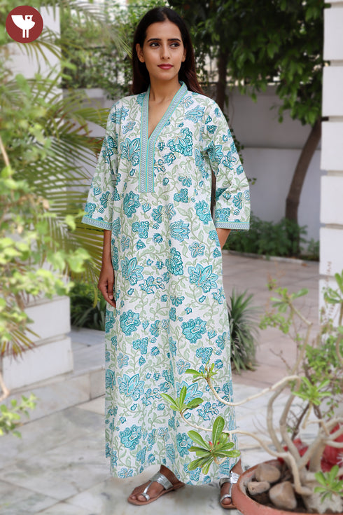 60’s Cotton Full Sleeved Kaftan In Floral Print