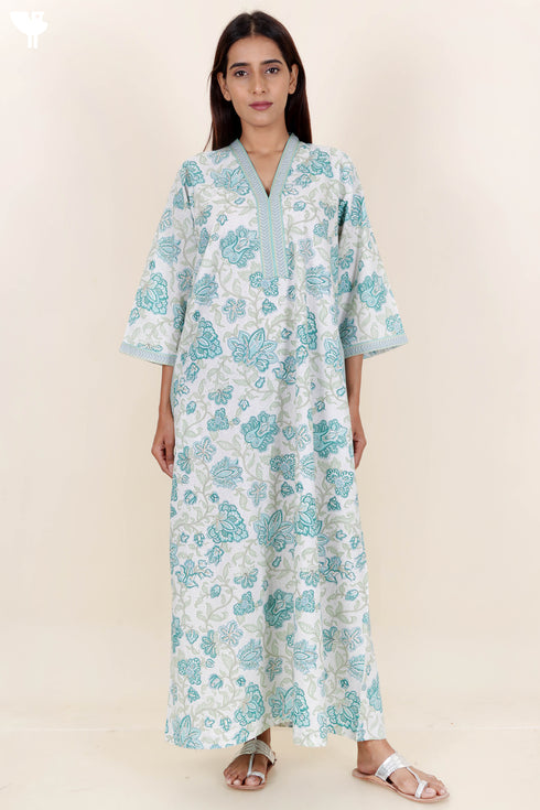 60’s Cotton Full Sleeved Kaftan In Floral Print