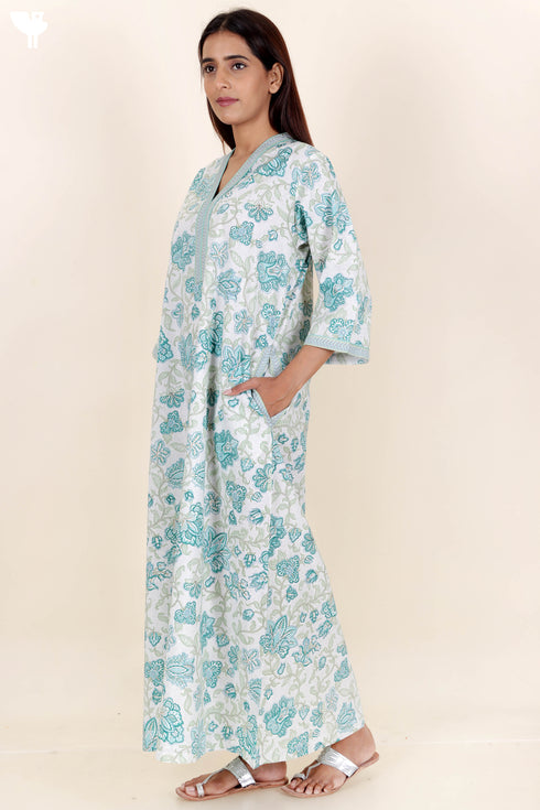 60’s Cotton Full Sleeved Kaftan In Floral Print