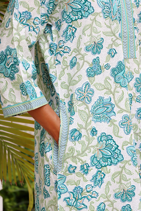 60’s Cotton Full Sleeved Kaftan In Floral Print