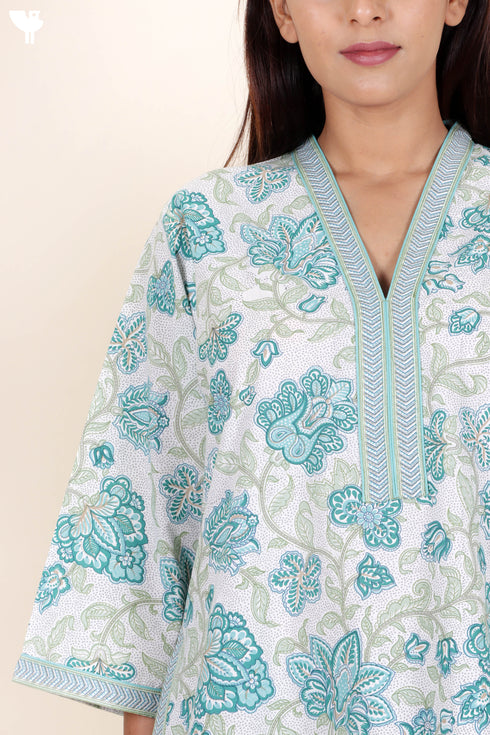 60’s Cotton Full Sleeved Kaftan In Floral Print