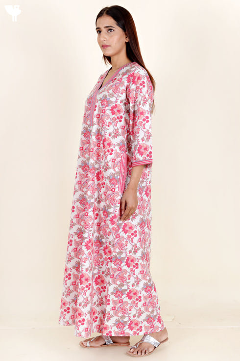 60’s Cotton Full Sleeved Kaftan In Floral Print