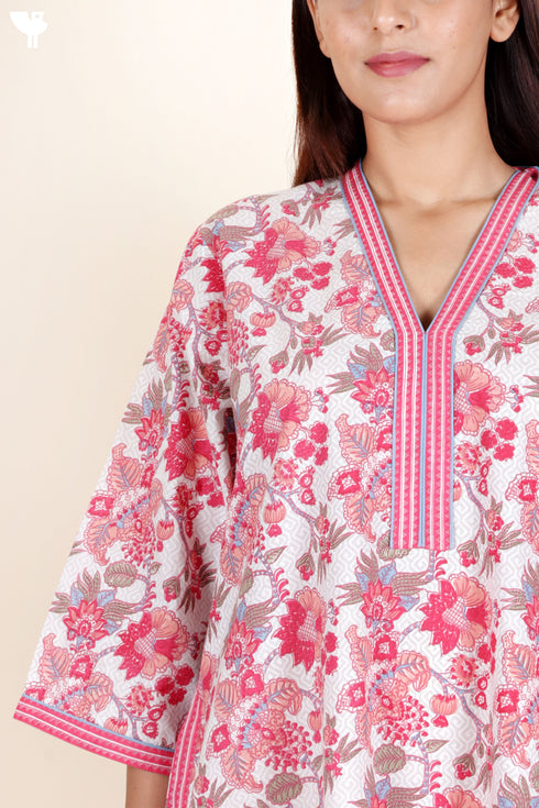 60’s Cotton Full Sleeved Kaftan In Floral Print