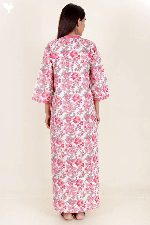 60’s Cotton Full Sleeved Kaftan In Floral Print