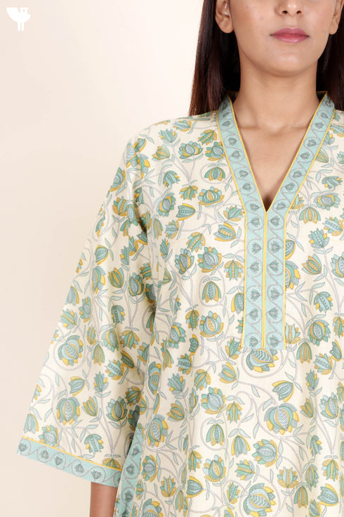 60’s Cotton Full Sleeved Kaftan In Floral Print