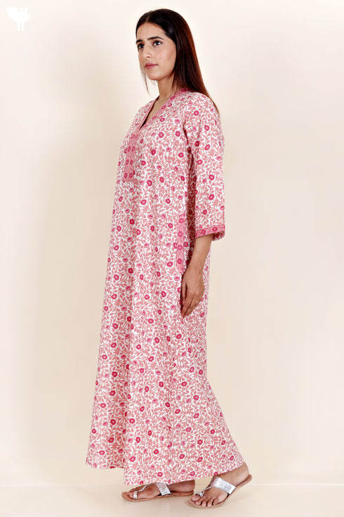 60’s Cotton Full Sleeved Kaftan In Floral Print