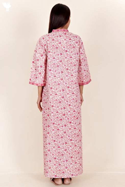 60’s Cotton Full Sleeved Kaftan In Floral Print