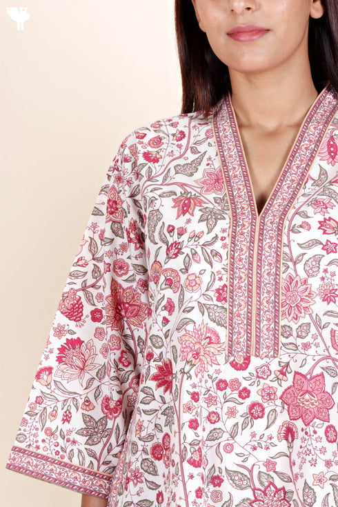 60’s Cotton Full Sleeved Kaftan In Floral Print