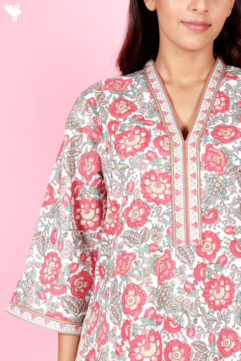 60’s Cotton Full Sleeved Kaftan In Floral Print