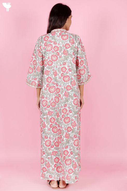60’s Cotton Full Sleeved Kaftan In Floral Print