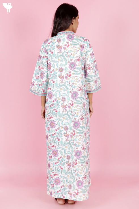 60’s Cotton Full Sleeved Kaftan In Floral Print