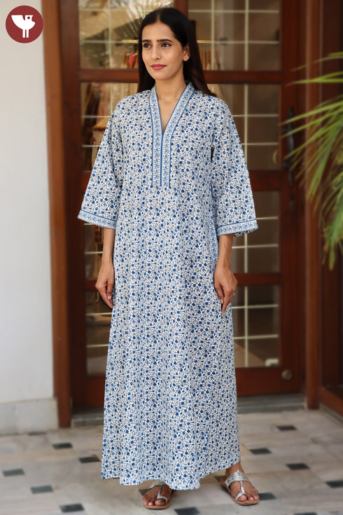 60’s Cotton Full Sleeved Kaftan In Floral Print