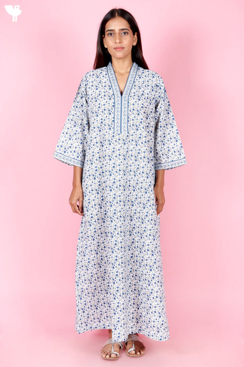 60’s Cotton Full Sleeved Kaftan In Floral Print