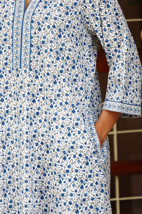 60’s Cotton Full Sleeved Kaftan In Floral Print
