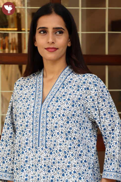 60’s Cotton Full Sleeved Kaftan In Floral Print