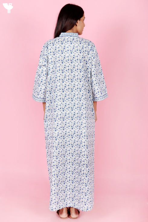 60’s Cotton Full Sleeved Kaftan In Floral Print