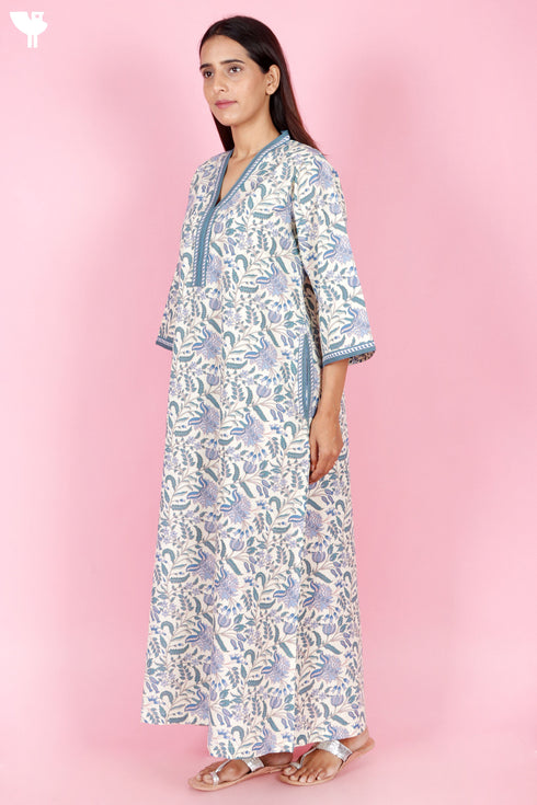 60’s Cotton Full Sleeved Kaftan In Floral Print