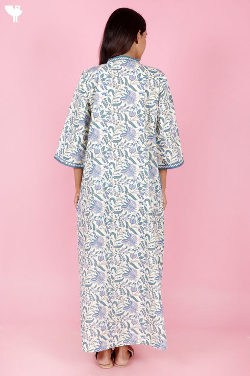 60’s Cotton Full Sleeved Kaftan In Floral Print