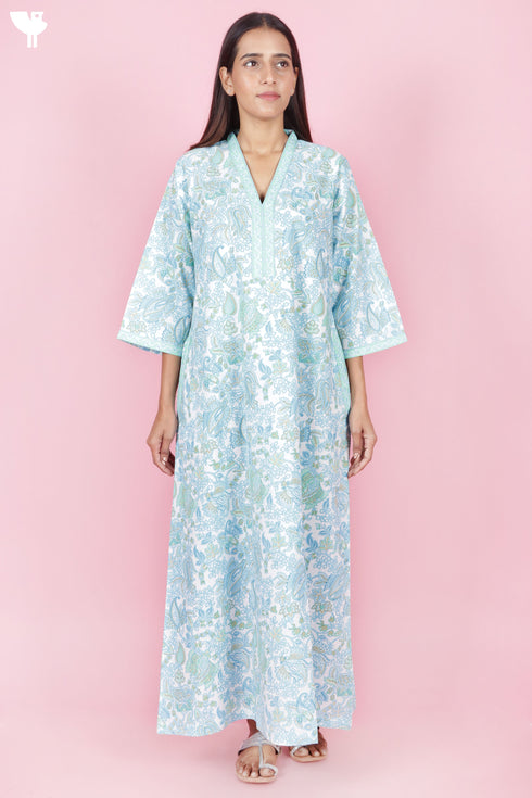 60’s Cotton Full Sleeved Kaftan In Block Print