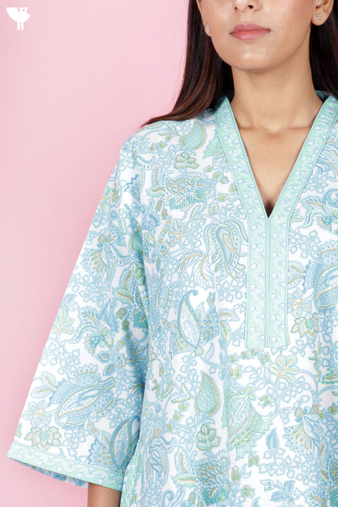 60’s Cotton Full Sleeved Kaftan In Block Print