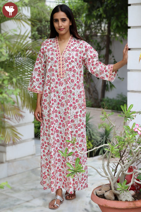 60’s Cotton Full Sleeved Kaftan In Floral Print