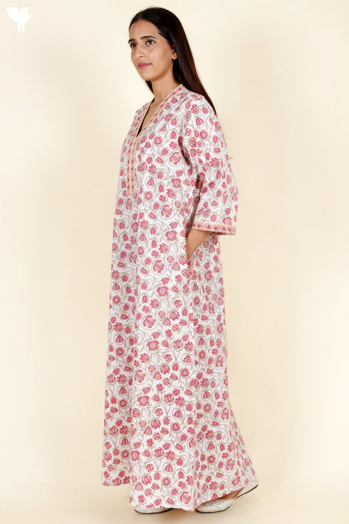 60’s Cotton Full Sleeved Kaftan In Floral Print