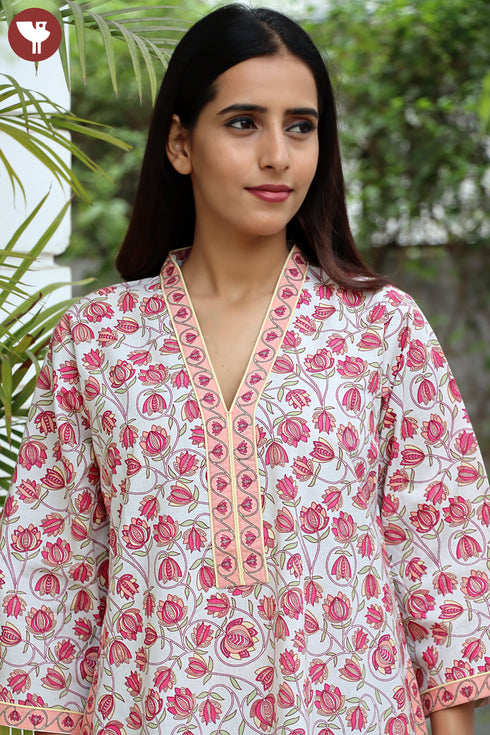 60’s Cotton Full Sleeved Kaftan In Floral Print