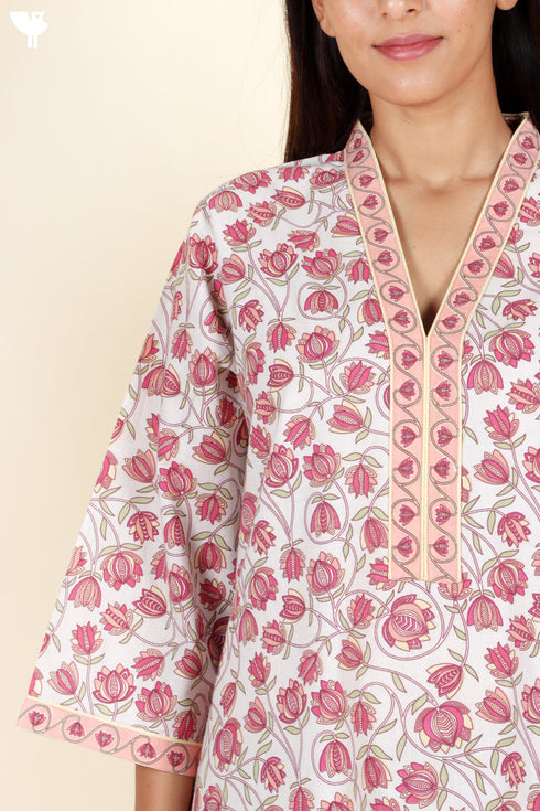 60’s Cotton Full Sleeved Kaftan In Floral Print