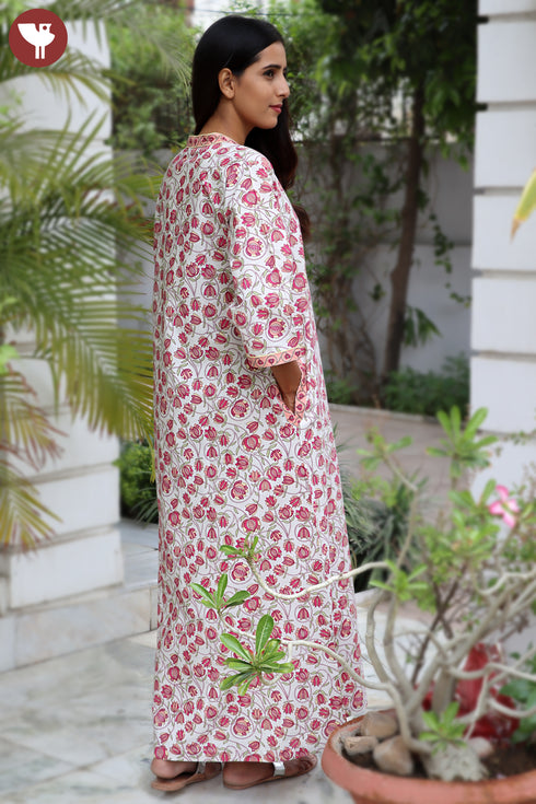 60’s Cotton Full Sleeved Kaftan In Floral Print