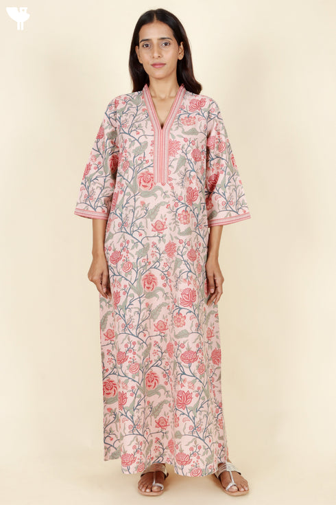 60’s Cotton Full Sleeved Kaftan In Floral Print