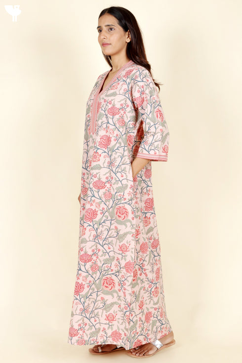 60’s Cotton Full Sleeved Kaftan In Floral Print