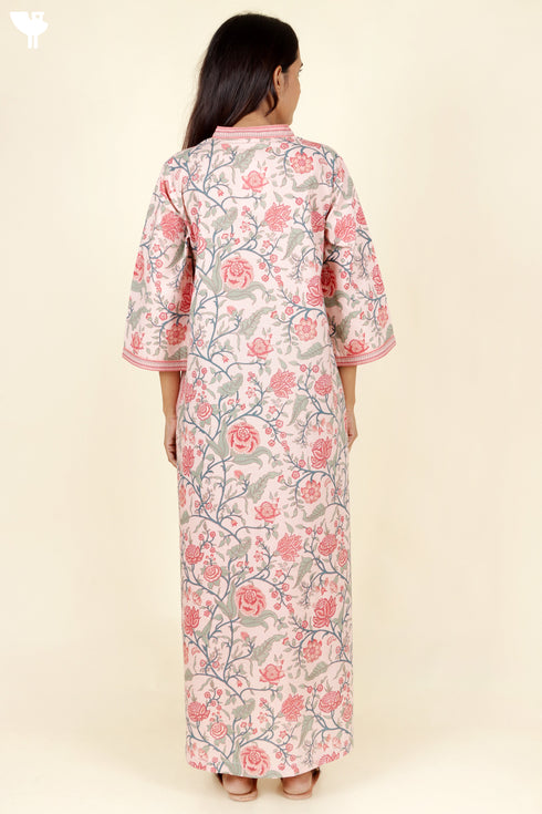 60’s Cotton Full Sleeved Kaftan In Floral Print