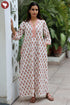 60’s Cotton V-Neck Full Sleeve Kaftan In Floral Print