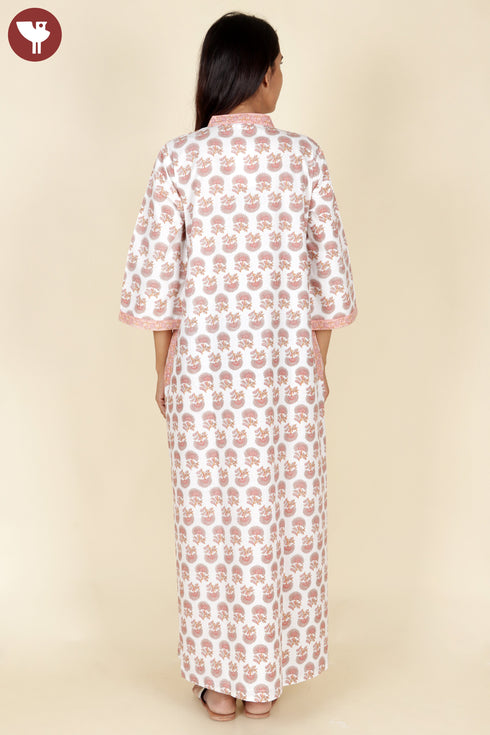 60’s Cotton V-Neck Full Sleeve Kaftan In Floral Print