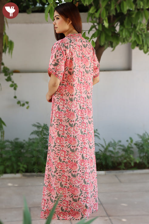 Bizzy Lizzy Half Sleeved Kaftan in Floral Block Print