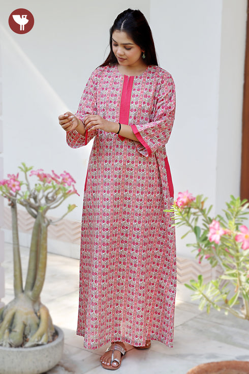 60’s Cotton Zipper Kaftan In Floral Print