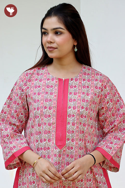 60’s Cotton Zipper Kaftan In Floral Print