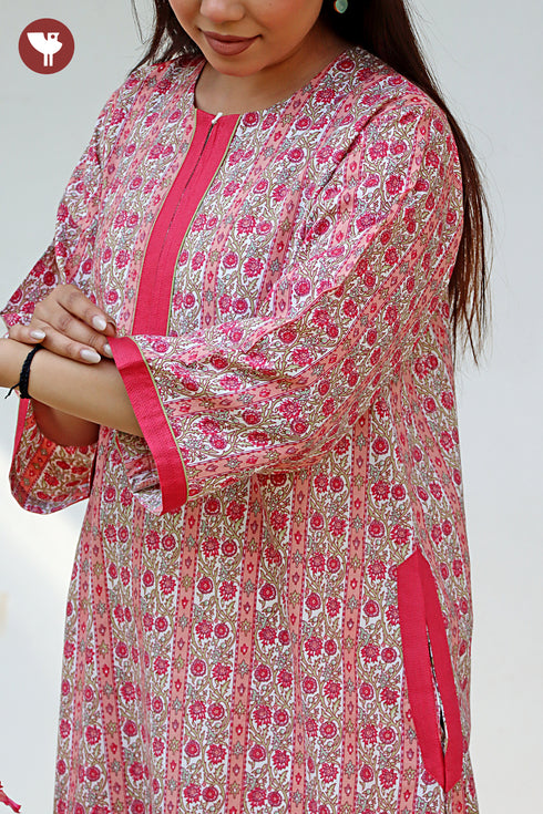 60’s Cotton Zipper Kaftan In Floral Print