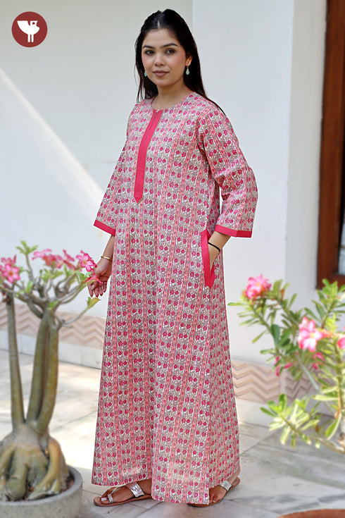 60’s Cotton Zipper Kaftan In Floral Print